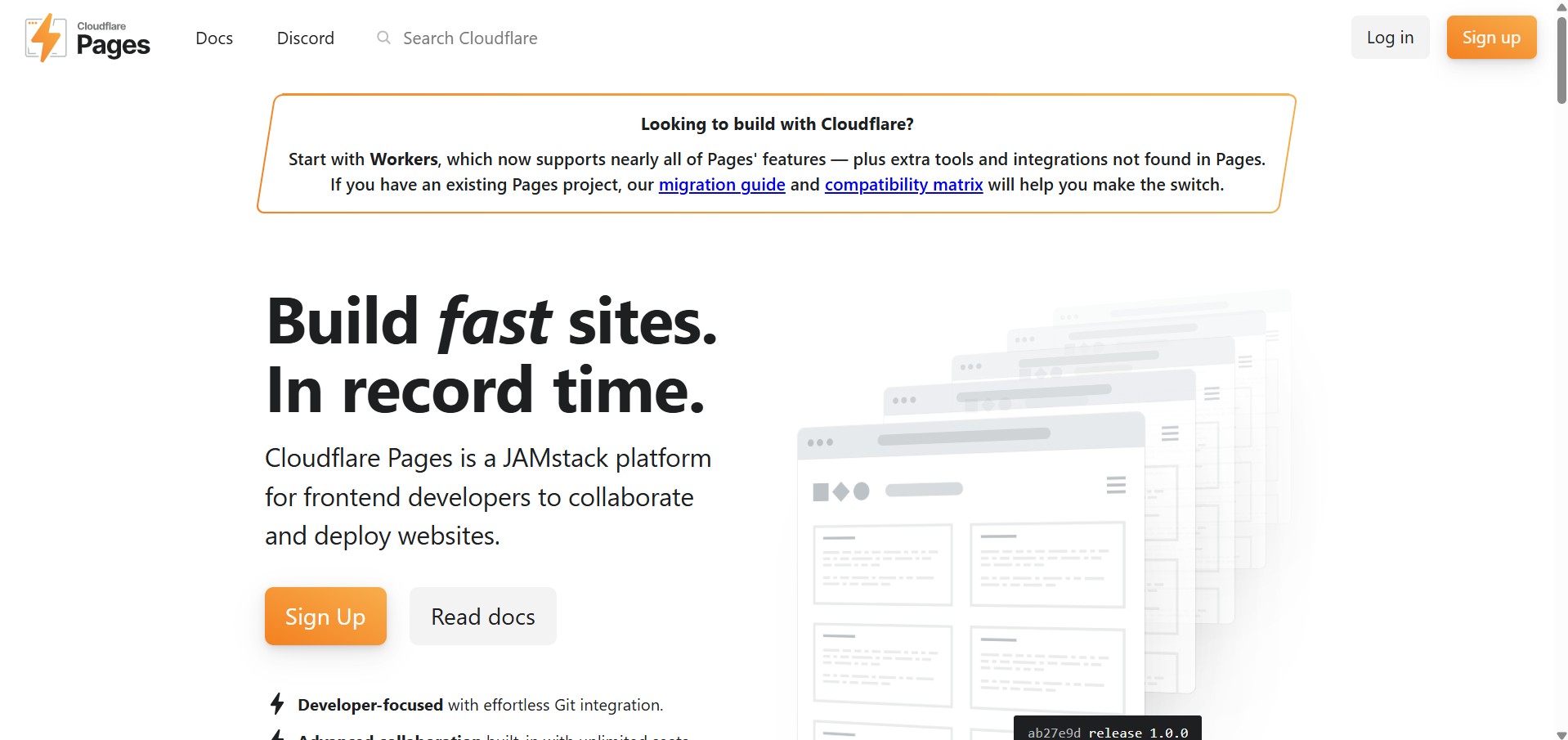 Cloudflare pages' landing page.
