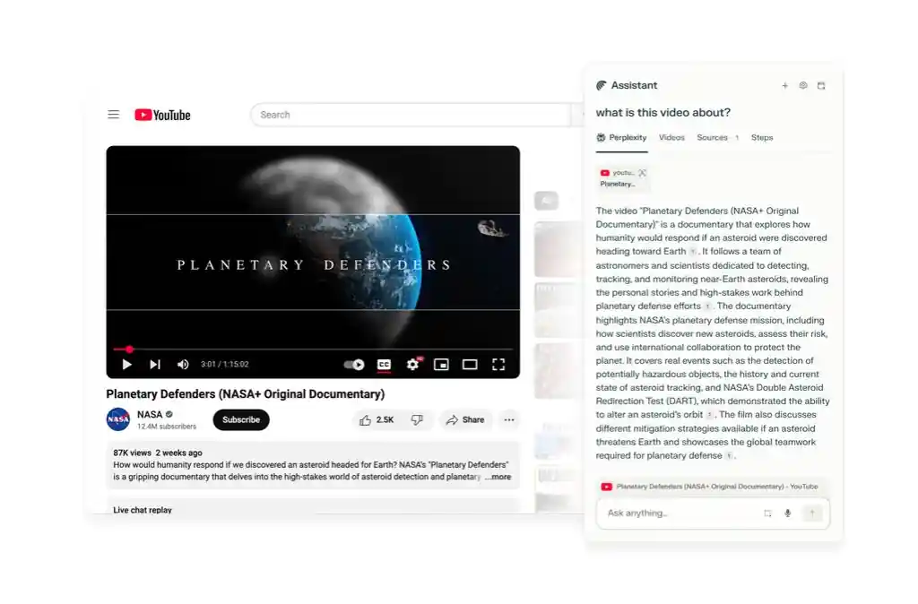 Comet summarizes the content of your screen.