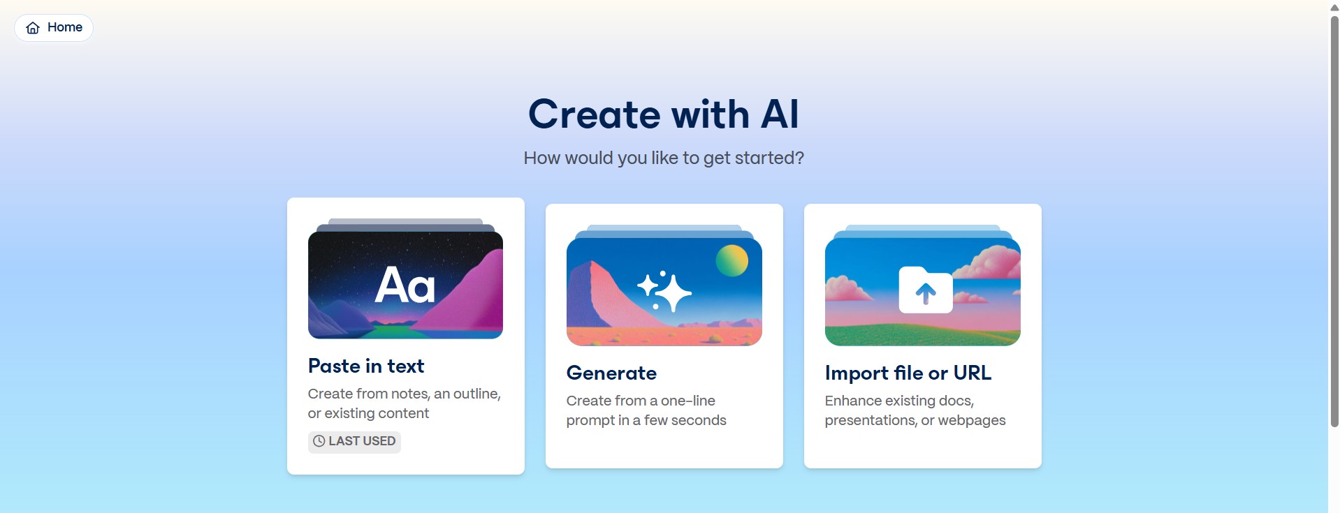 Options to create with AI.