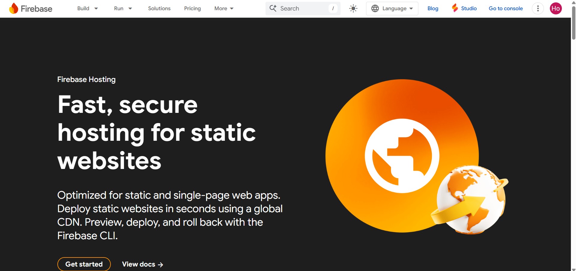 Firebase hosting's landing page.