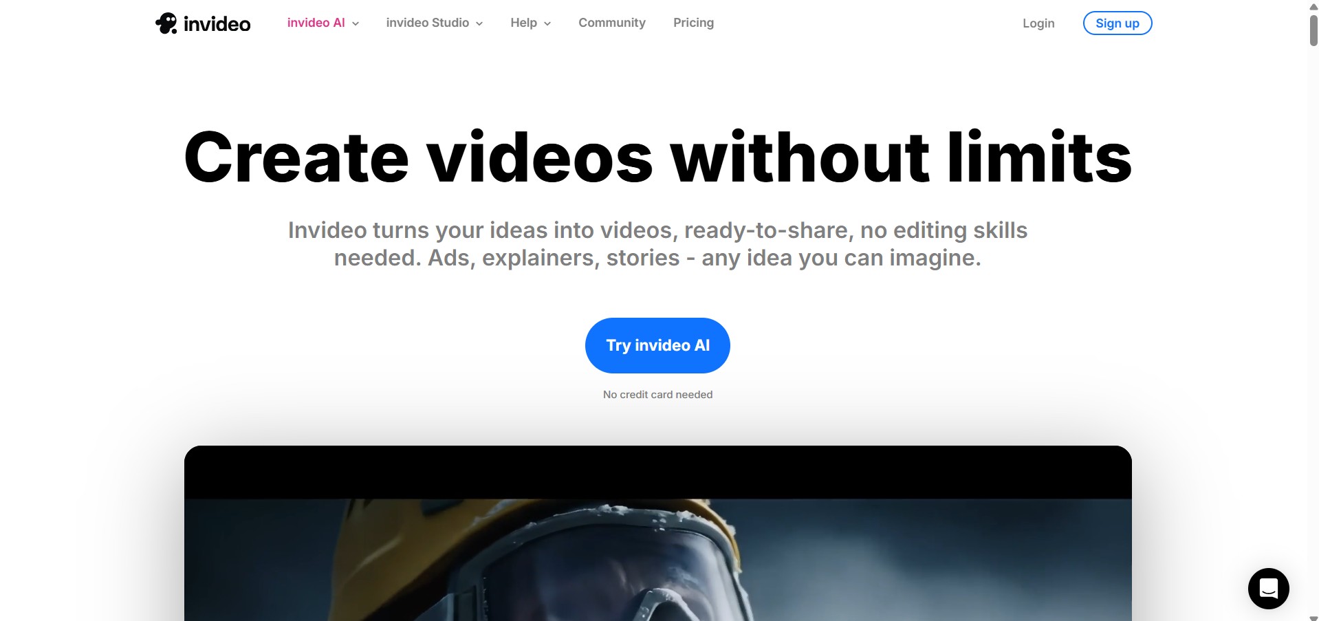 Invideo's landing page.