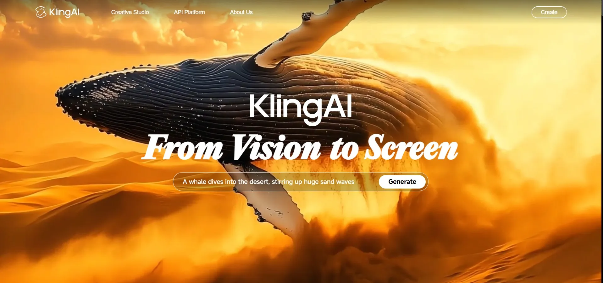 Kling AI's landing page.