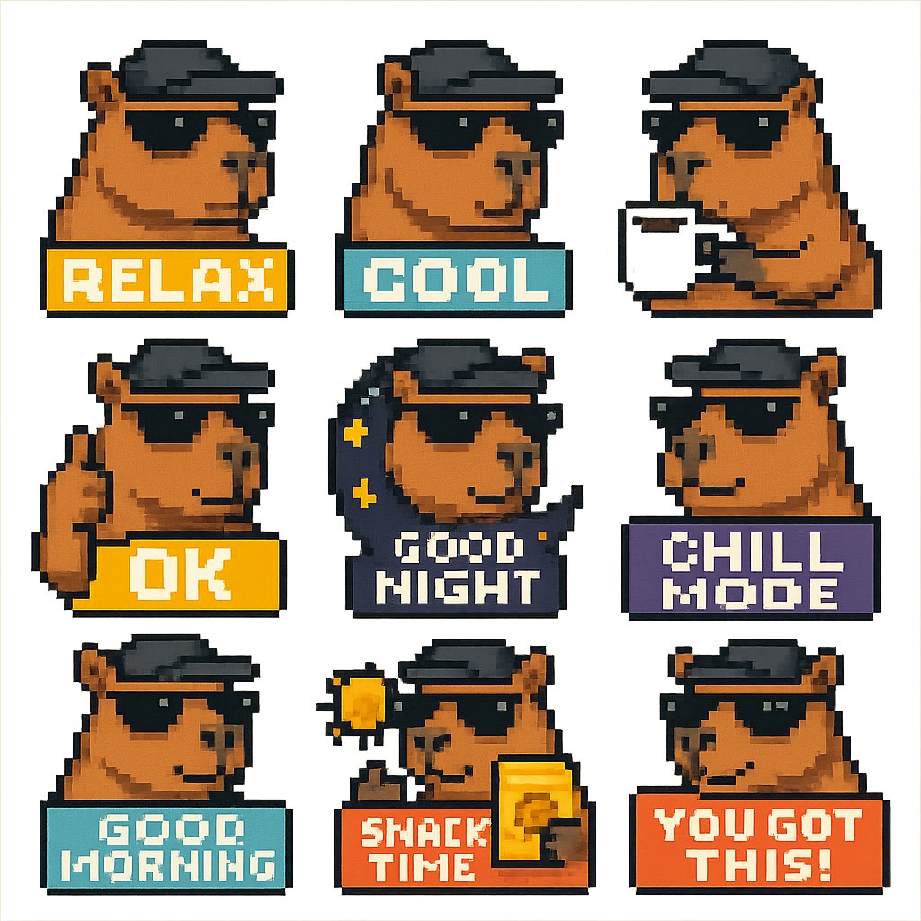 9-phrase Capybara Sticker Set.