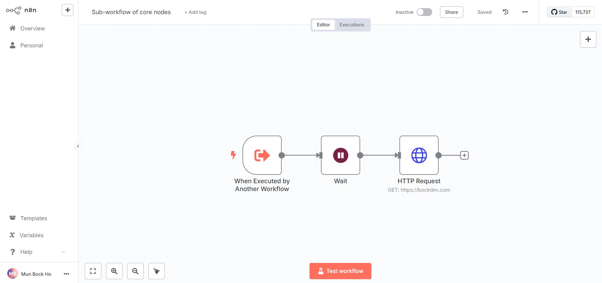 Sub workflow of core nodes.
