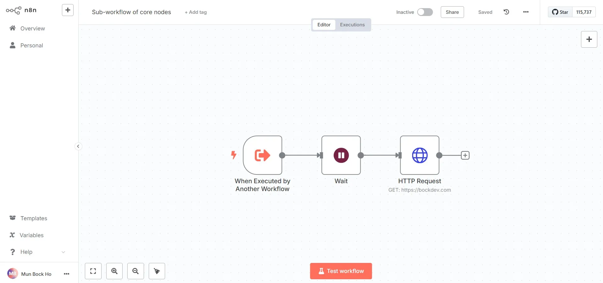 Sub workflow of core nodes.