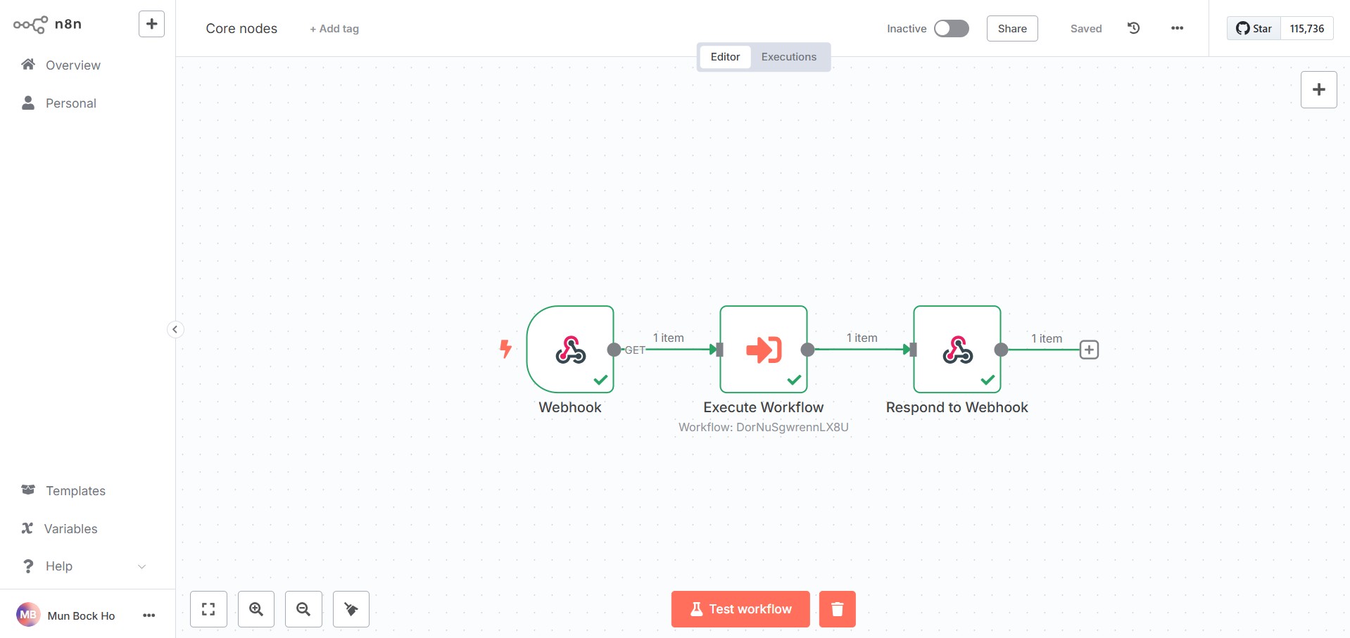 Main workflow of core nodes implemented with sub workflow.