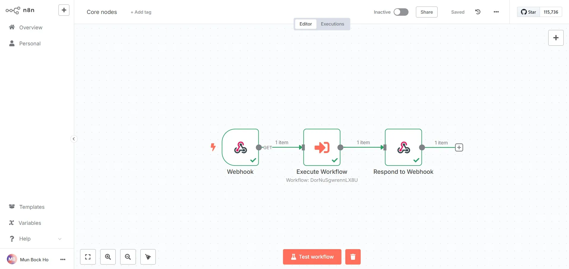 Main workflow of core nodes implemented with sub workflow.