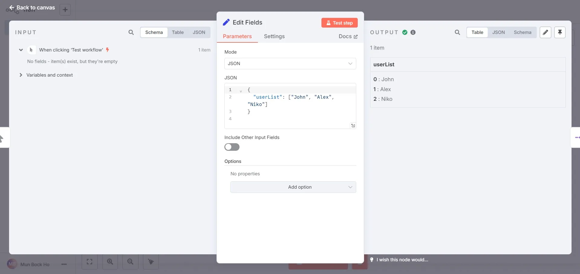 Edit Fields (Set) node.