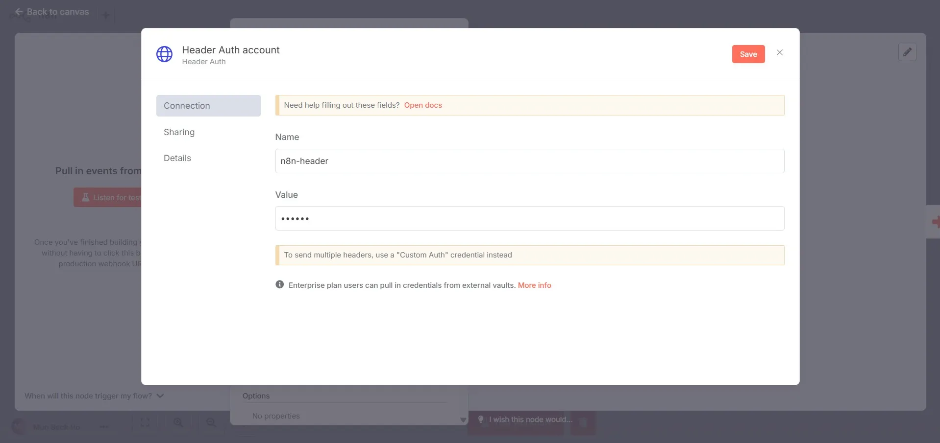 n8n webhook header auth config.