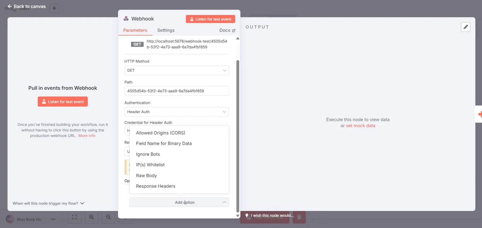 n8n webhook options.
