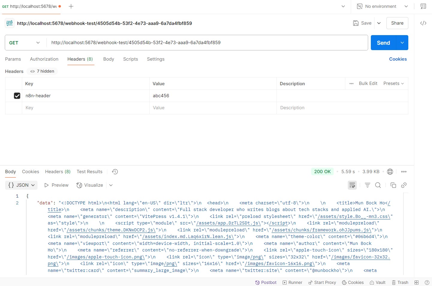 Test wehook call with header auth.
