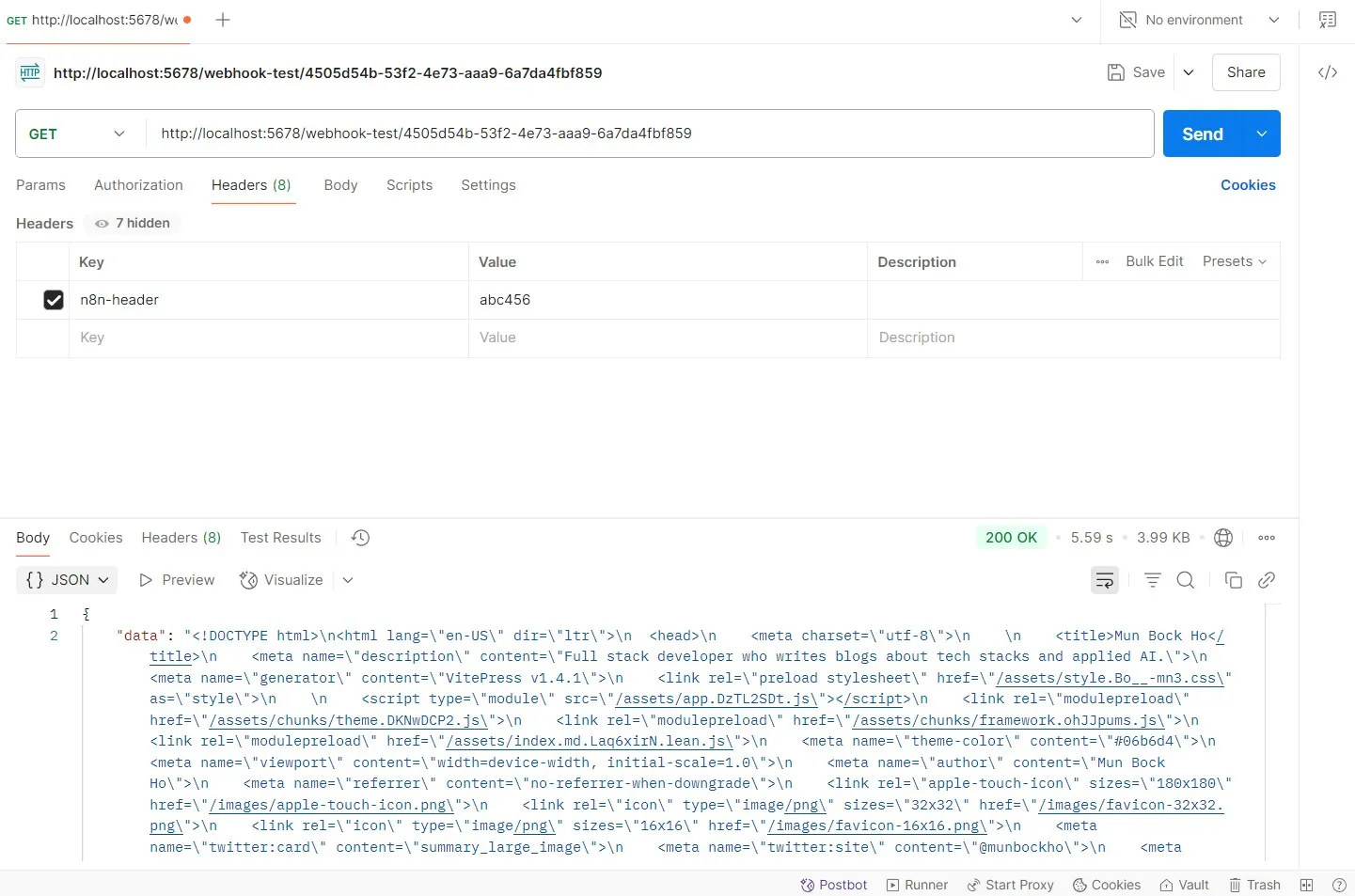 Test wehook call with header auth.