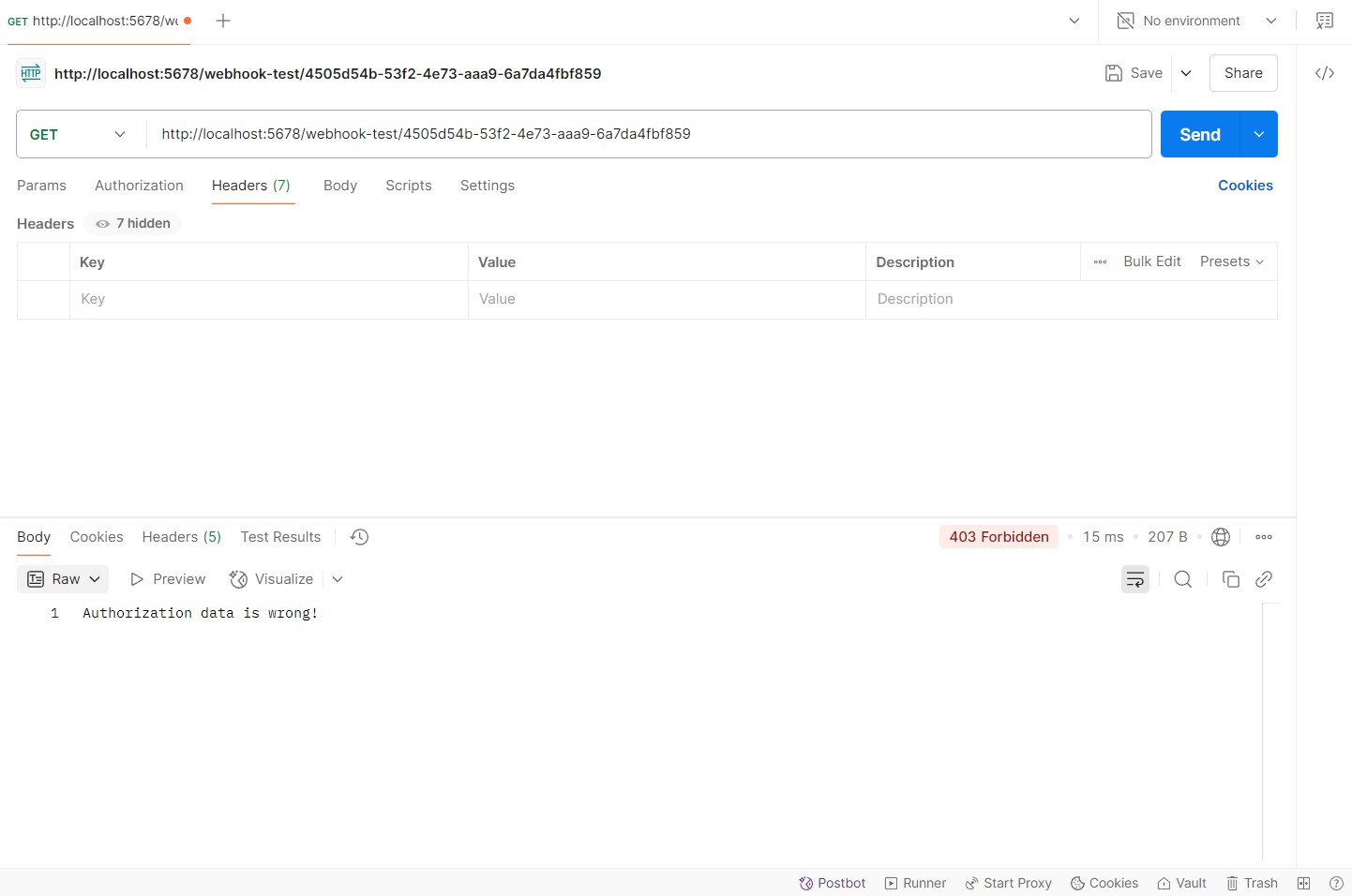 Test webhook call without header auth.