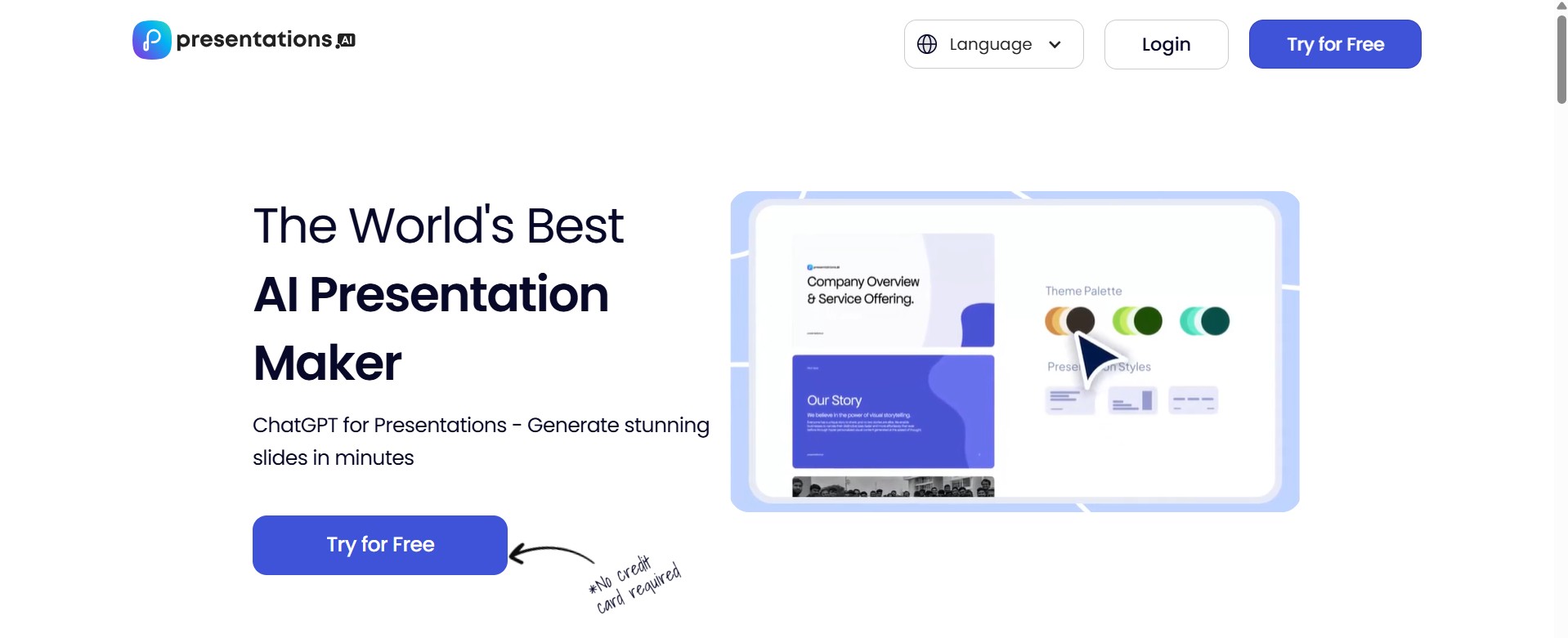 Presentations.ai's landing page.