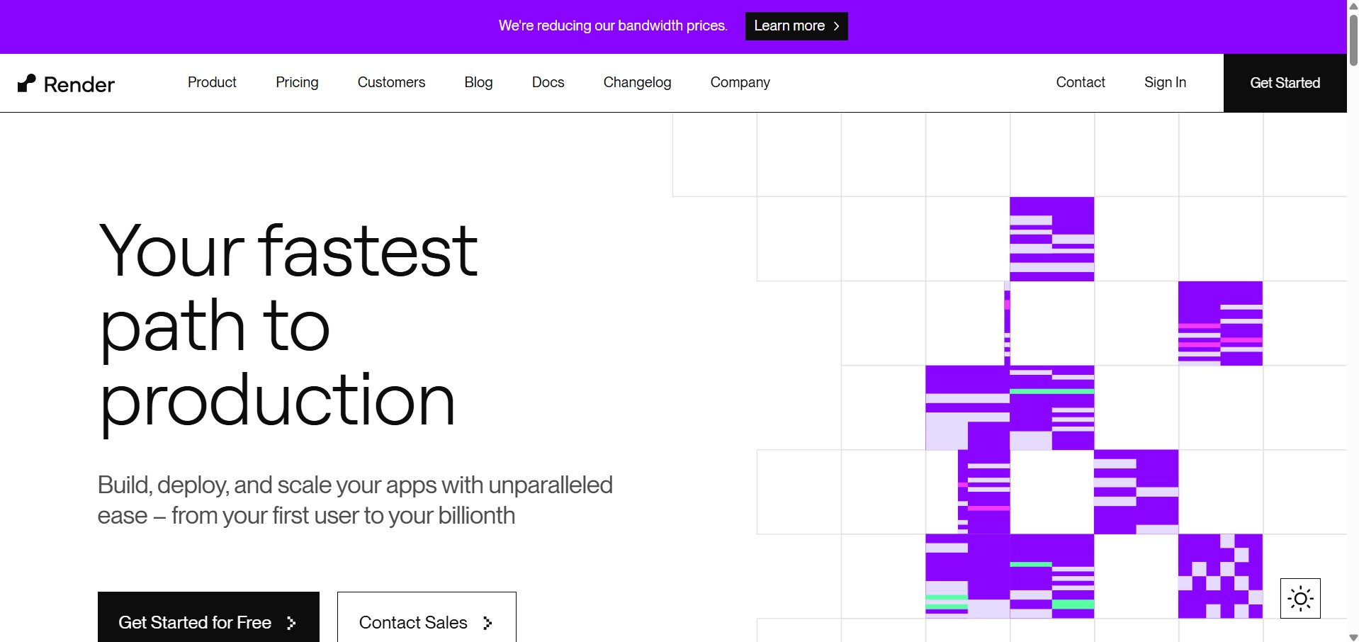 Render's landing page.
