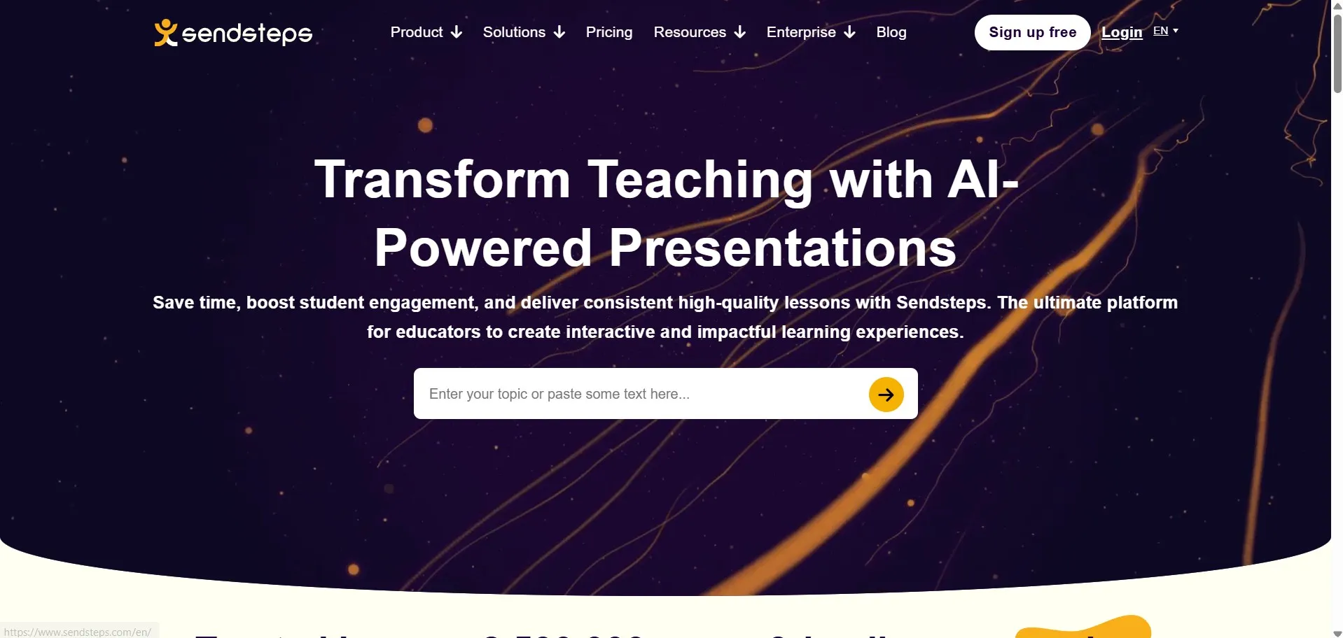 Sendsteps's landing page.