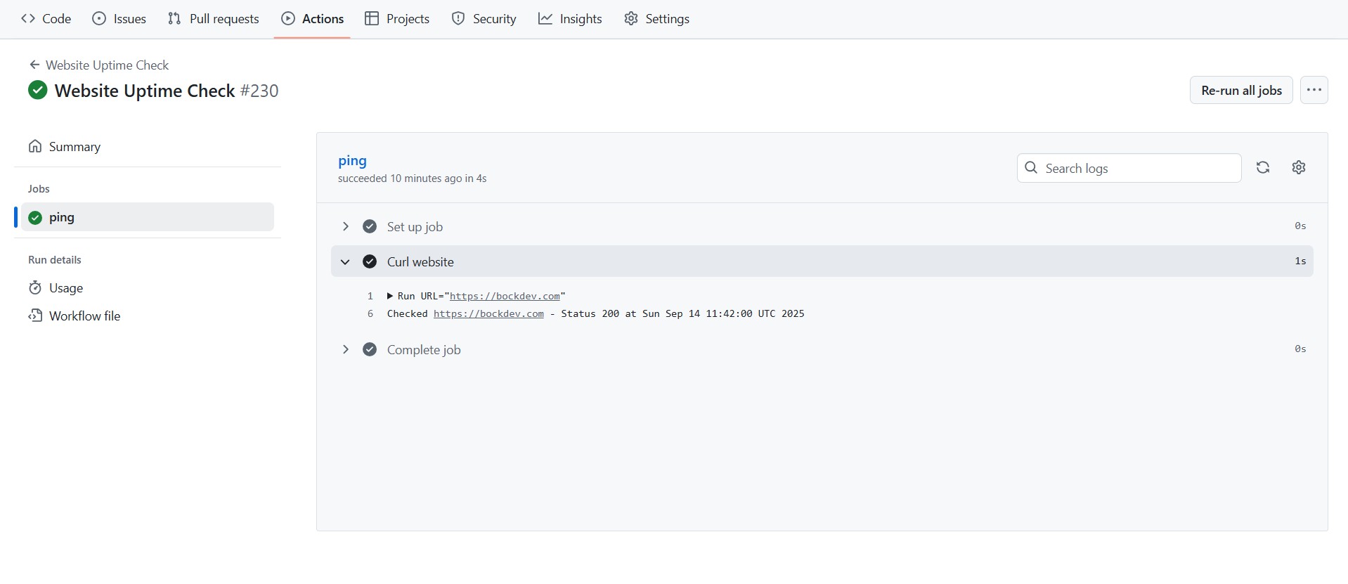 Github Actions Website Uptime Check Executed Successfully.