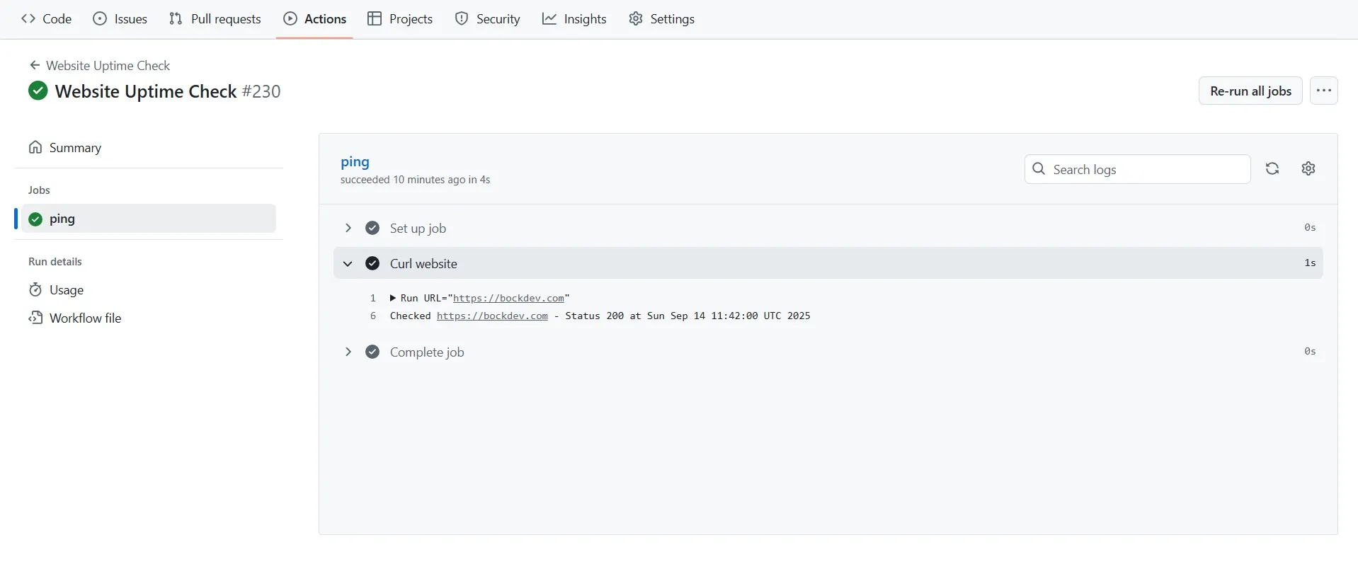 Github Actions Website Uptime Check Executed Successfully.